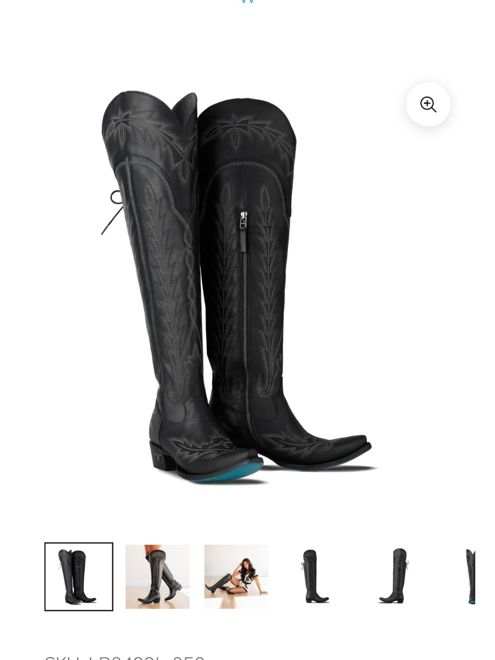 Black Over-the-Knee Western-Inspired Boots with Lace Back